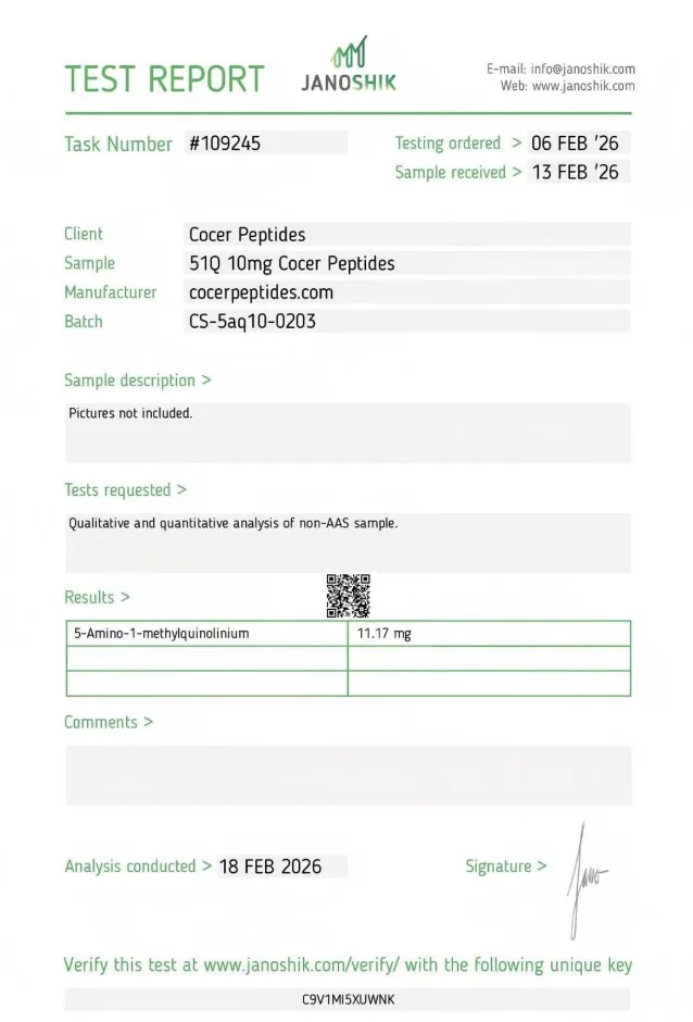 Certificado de 5-Amino-1-metilquinolinio, lote CS-5aq10-0203