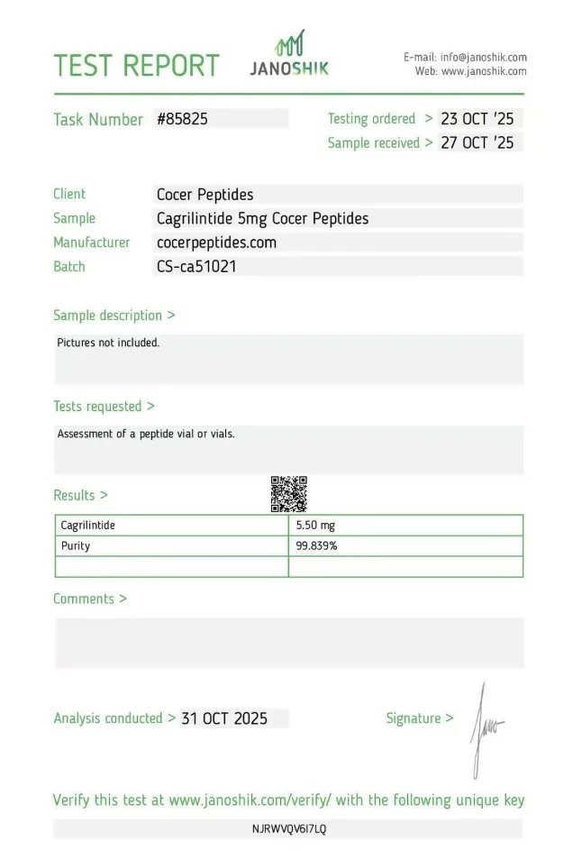 Certificado de Cagrilintida, lote CS-ca51021