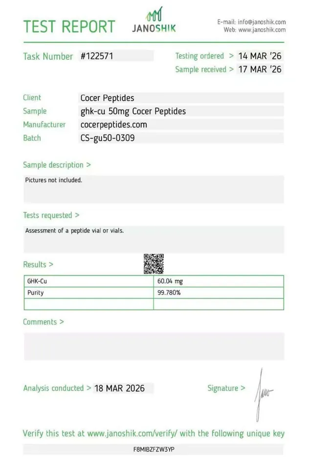 Certificado de GHK-Cu, lote CS-gu50-0309