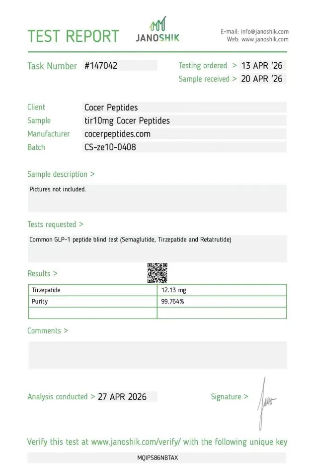 Certificado de Tirzepatida, lote CS-ze10-0408